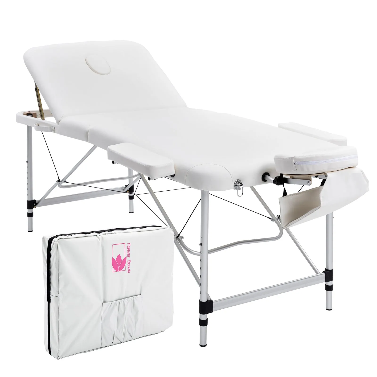 Adjustable Aluminium Massage Table Bed 3 Fold 75cm White