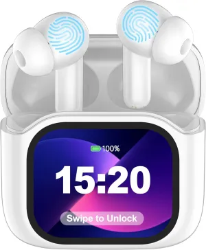 AI Language Translation Earbuds, in-Ear LCD Touchscreen Real-Time Translator for 144 Languages & Accents, HD Sound, Long Battery Life, Ideal for Travel and Business, White