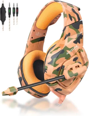 Aimzone Gaming Headphones with Microphone, Over Ear Gaming Headset with Passive Noise Canceling Mic and Earmuffs, Gamer Headphones for Xbox, Switch, PS4/PS5, & PC, Camouflage