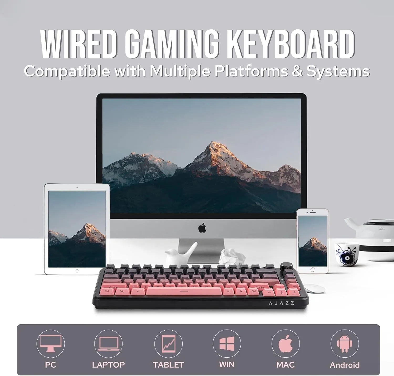 AJAZZ AK820 MAX HE Hall Effect Magnetic Gaming Keyboard, Adjustable Actuation, 8KHz Polling Rate, Wired Rapid Fast Keyboard, Creamy Gasket, RGB Backlight, NKRO for Win/Mac (Black Pink)