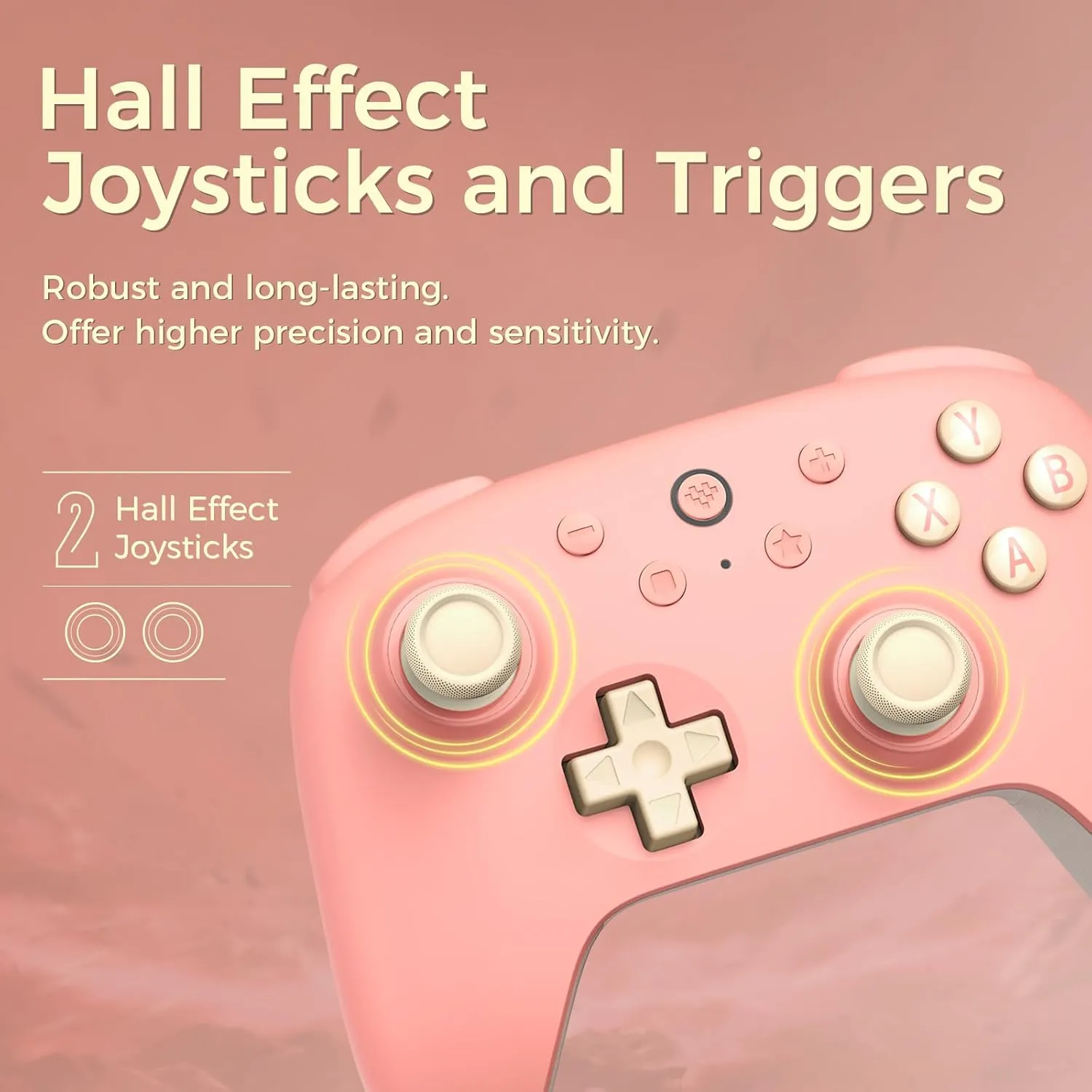 AKNES 8Bitdo Ultimate 2C Wireless 2.4G Controller for Windows PC and Android, Gamepad with Hall Effect Joysticks and Hall Triggers, 1000Hz Polling Rate, Remappable L4/R4 Bumpers - Peach