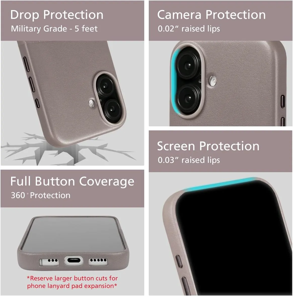 alto Compatible with iPhone 16 2024 and MagSafe, Magnetic Embossed Italian Leather Case, Herring Series Drop Protective Phone Case (iPhone 16, 6.1 inch, Embossed Cement Gray)