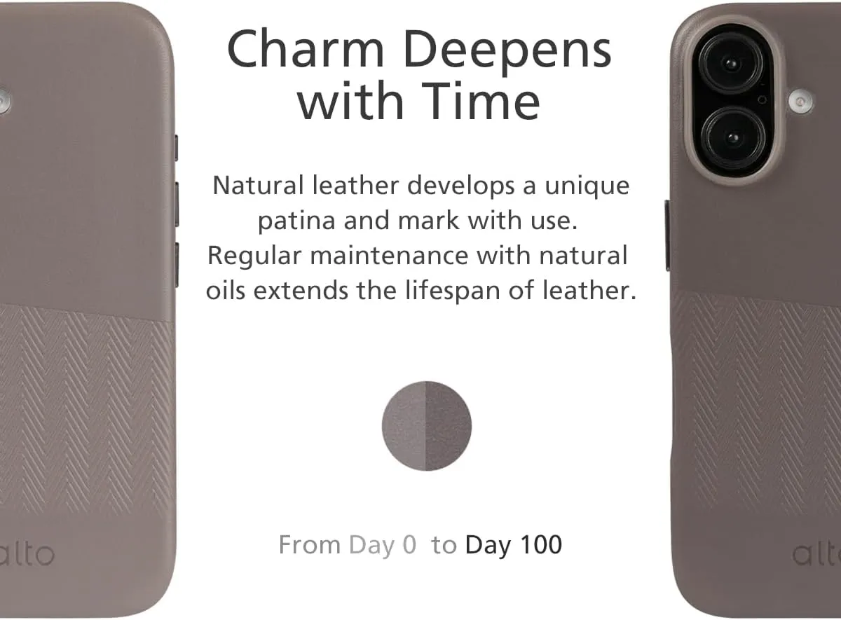 alto Compatible with iPhone 16 2024 and MagSafe, Magnetic Embossed Italian Leather Case, Herring Series Drop Protective Phone Case (iPhone 16, 6.1 inch, Embossed Cement Gray)
