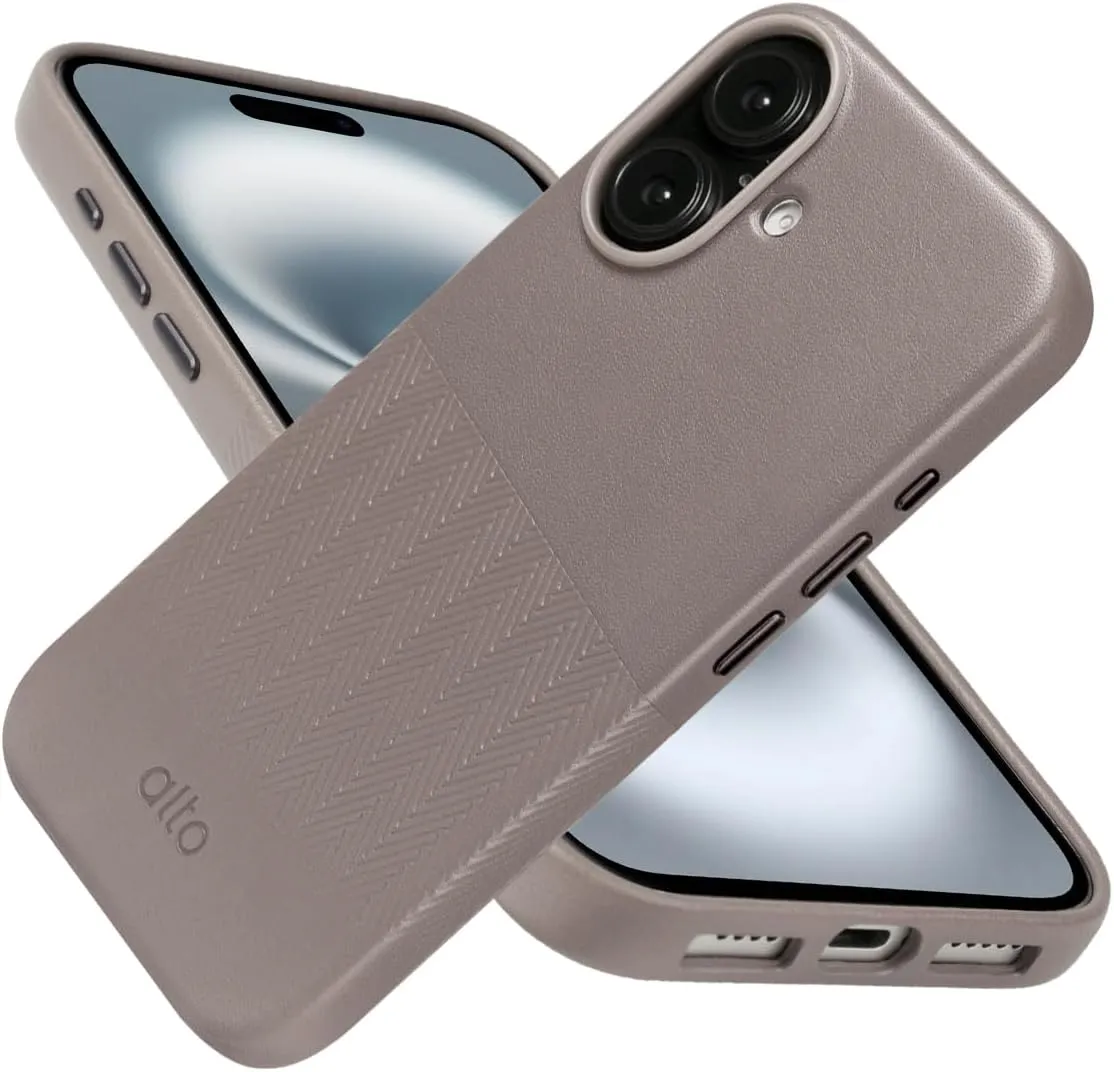 alto Compatible with iPhone 16 2024 and MagSafe, Magnetic Embossed Italian Leather Case, Herring Series Drop Protective Phone Case (iPhone 16, 6.1 inch, Embossed Cement Gray)