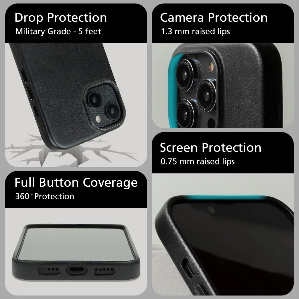 alto Phone Case Compatible with iPhone 14 and iPhone 13 and MagSafe, Magnetic Italian Leather Case, Clop Series Drop Protective Case (iPhone 14 and iPhone 13, 6.1 inch, Raven Black)