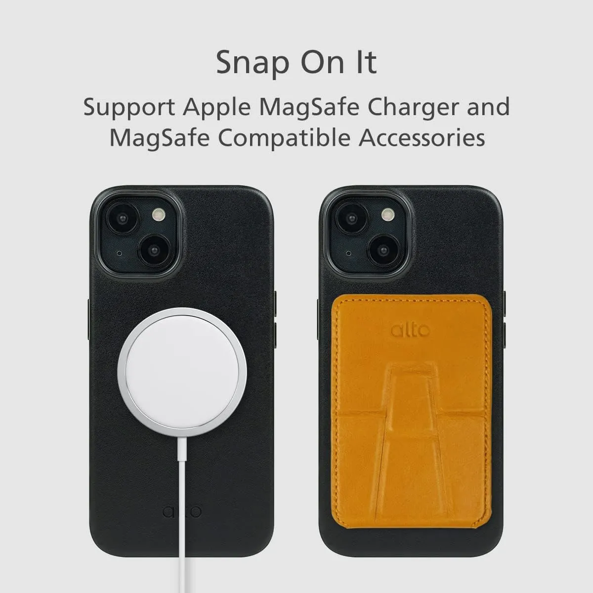 alto Phone Case Compatible with iPhone 14 and iPhone 13 and MagSafe, Magnetic Italian Leather Case, Clop Series Drop Protective Case (iPhone 14 and iPhone 13, 6.1 inch, Raven Black)
