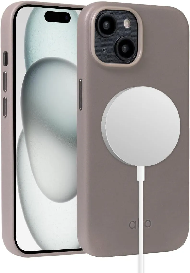 alto Phone Case Compatible with iPhone 15 2023 and MagSafe, Magnetic Italian Leather Case, Clop Series Drop Protective Case (iPhone 15, 6.1 inch, Cement Gray)