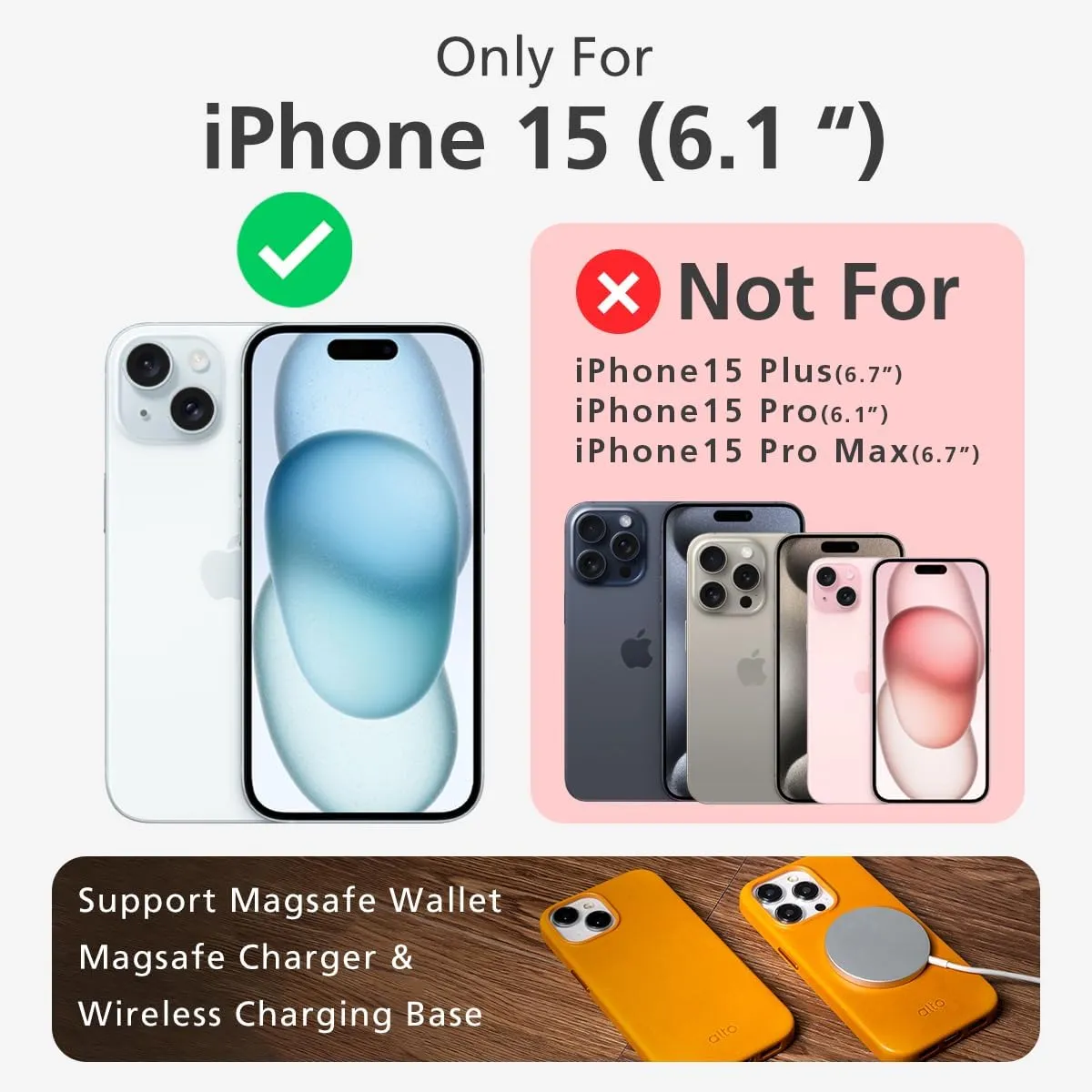 alto Phone Case Compatible with iPhone 15 2023 and MagSafe, Magnetic Italian Leather Case, Clop Series Drop Protective Case (iPhone 15, 6.1 inch, Cement Gray)