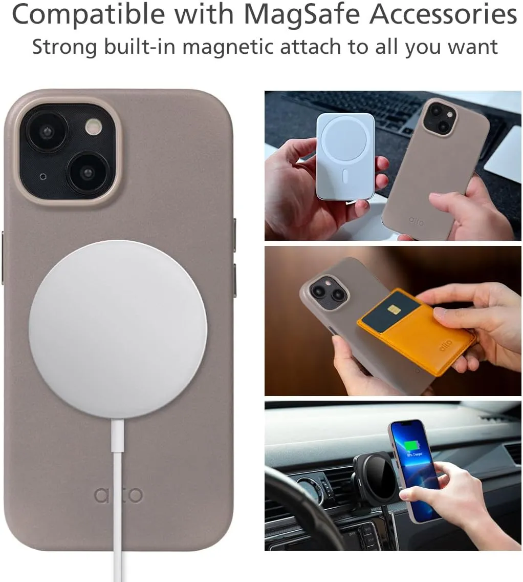 alto Phone Case Compatible with iPhone 15 2023 and MagSafe, Magnetic Italian Leather Case, Clop Series Drop Protective Case (iPhone 15, 6.1 inch, Cement Gray)