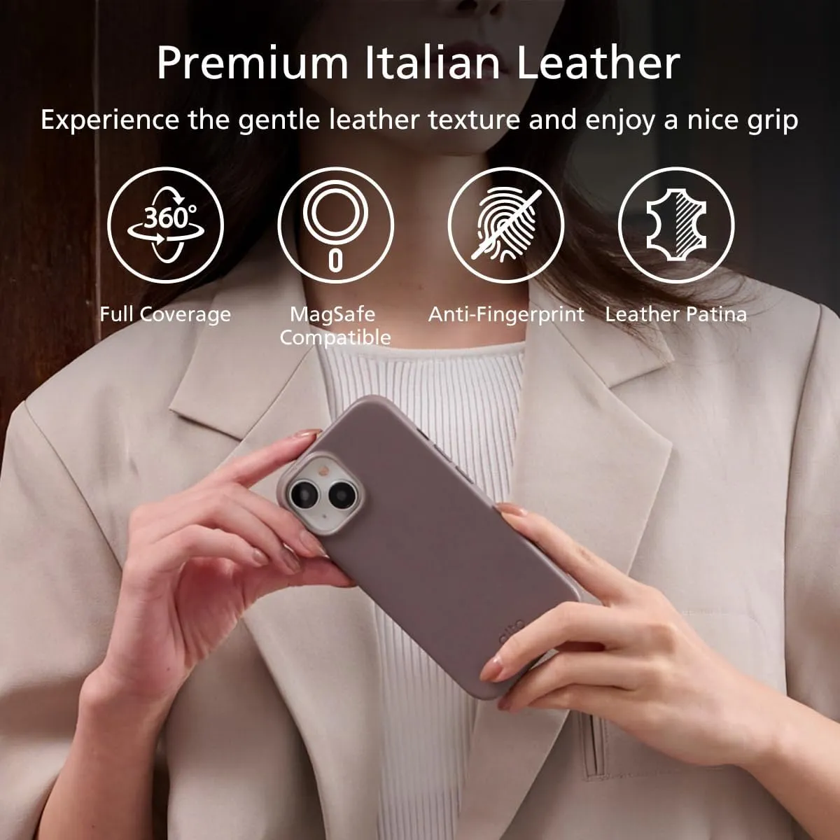 alto Phone Case Compatible with iPhone 15 2023 and MagSafe, Magnetic Italian Leather Case, Clop Series Drop Protective Case (iPhone 15, 6.1 inch, Cement Gray)