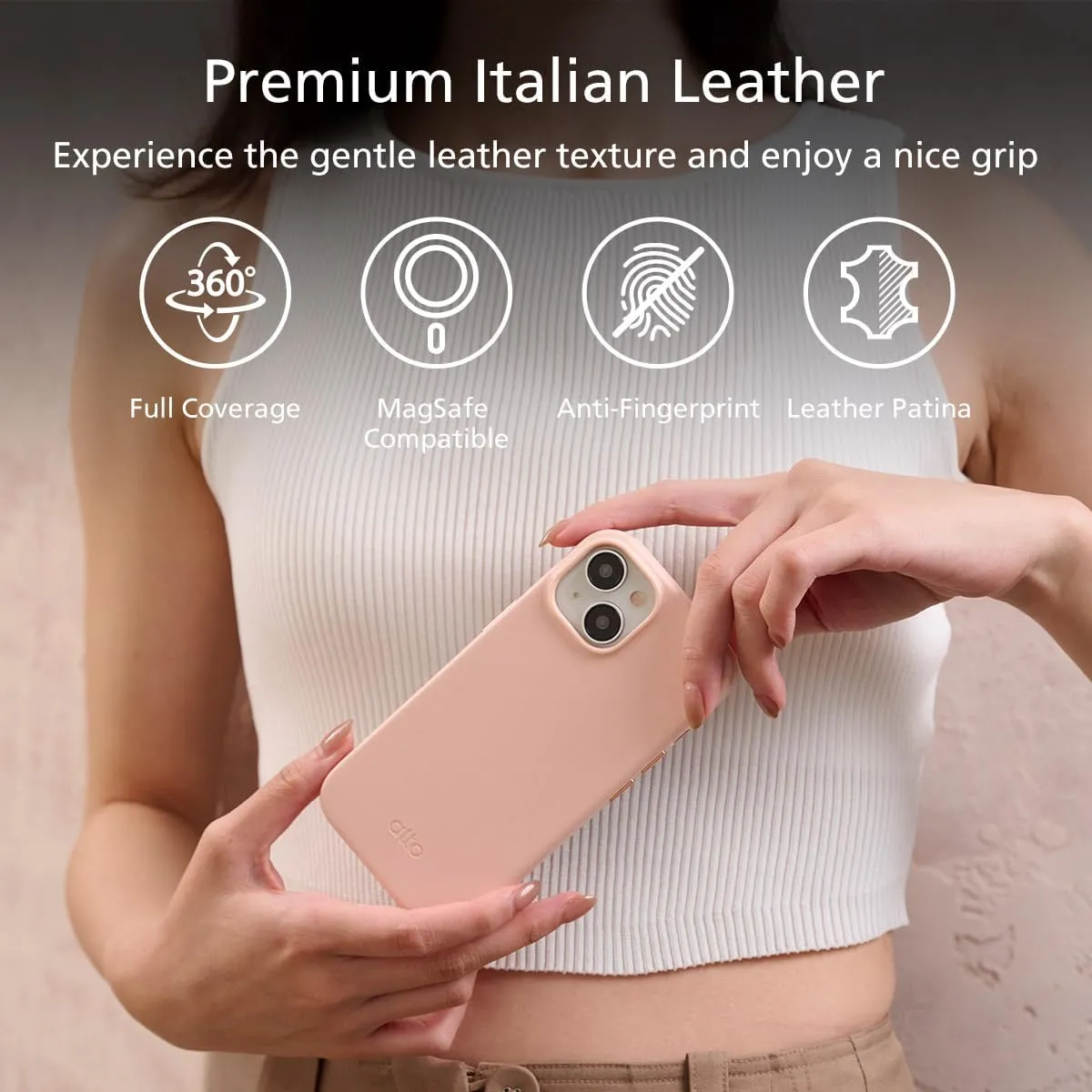 alto Phone Case Compatible with iPhone 15 2023 and MagSafe, Magnetic Italian Leather Case, Clop Series Drop Protective Case (iPhone 15, 6.1 inch, Misty Pink)