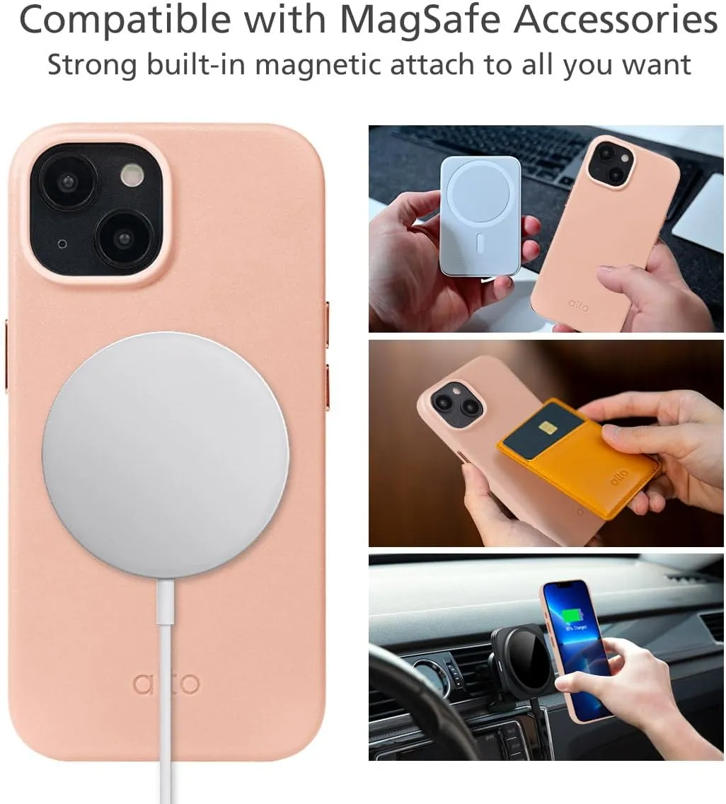 alto Phone Case Compatible with iPhone 15 2023 and MagSafe, Magnetic Italian Leather Case, Clop Series Drop Protective Case (iPhone 15, 6.1 inch, Misty Pink)
