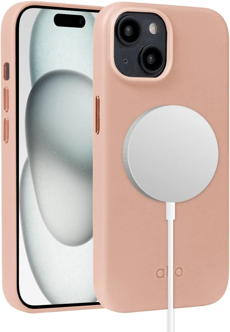 alto Phone Case Compatible with iPhone 15 2023 and MagSafe, Magnetic Italian Leather Case, Clop Series Drop Protective Case (iPhone 15, 6.1 inch, Misty Pink)