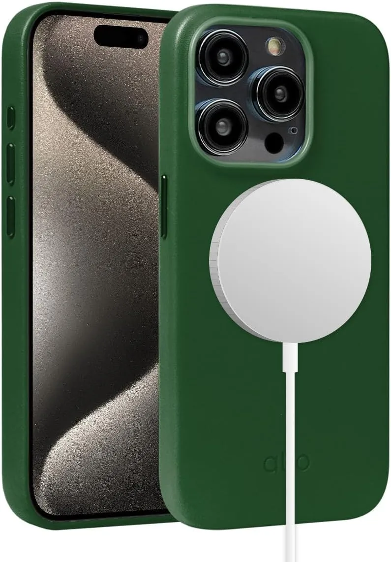 alto Phone Case Compatible with iPhone 15 Pro 2023 and MagSafe, Magnetic Italian Leather Case, Clop Series Drop Protective Case (iPhone 15 Pro, 6.1 inch, Forest Green)