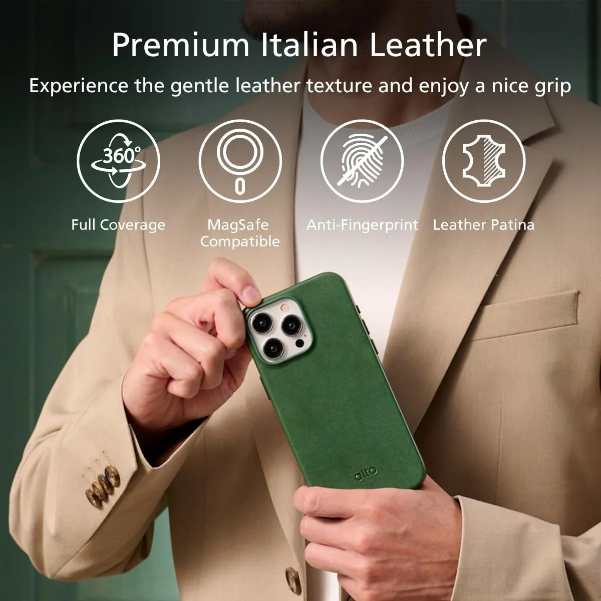 alto Phone Case Compatible with iPhone 15 Pro 2023 and MagSafe, Magnetic Italian Leather Case, Clop Series Drop Protective Case (iPhone 15 Pro, 6.1 inch, Forest Green)