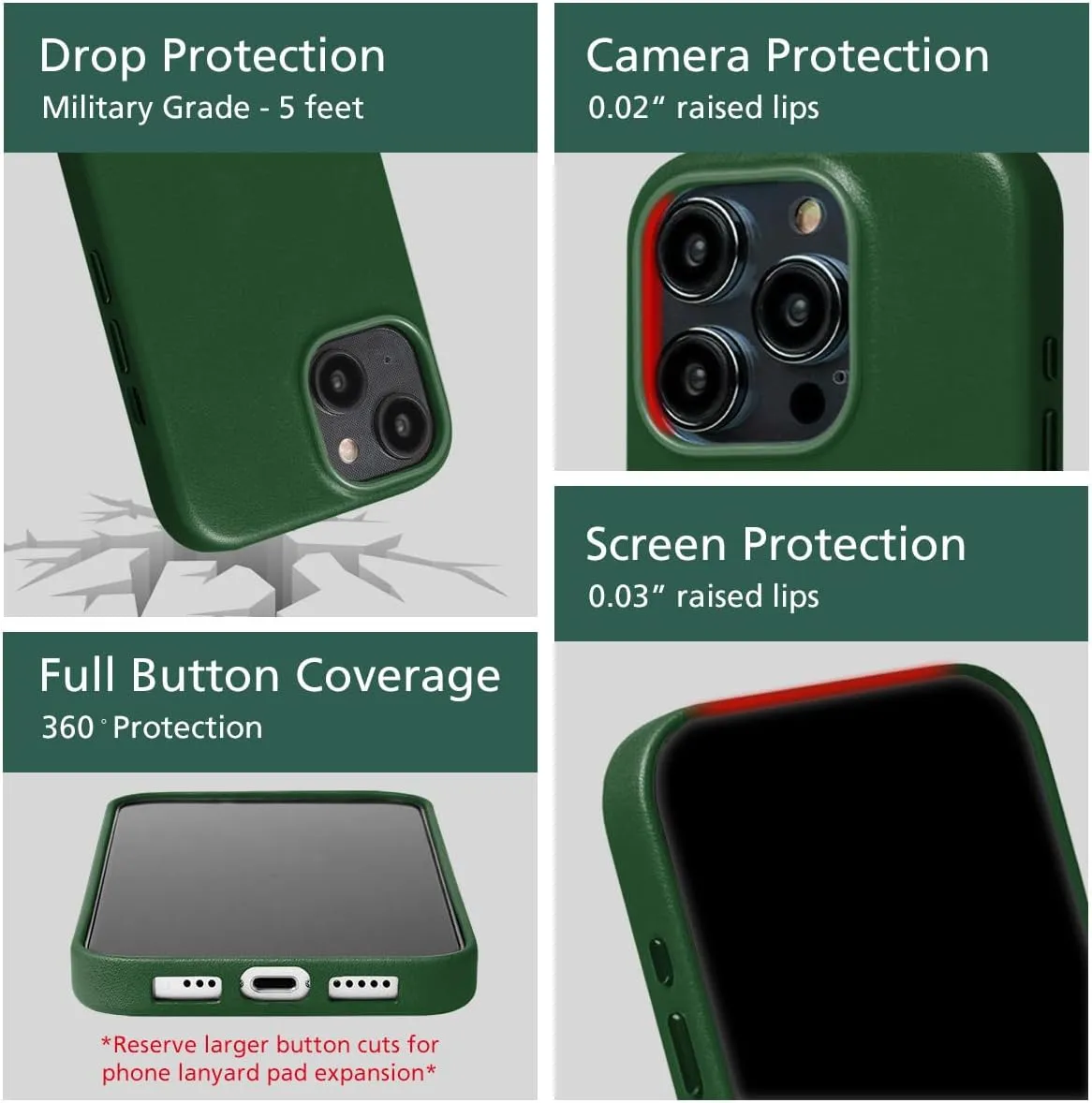 alto Phone Case Compatible with iPhone 15 Pro 2023 and MagSafe, Magnetic Italian Leather Case, Clop Series Drop Protective Case (iPhone 15 Pro, 6.1 inch, Forest Green)