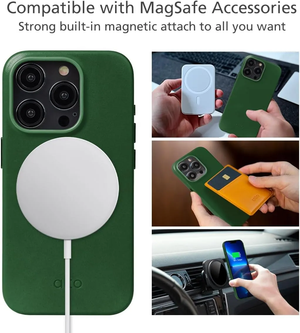 alto Phone Case Compatible with iPhone 15 Pro 2023 and MagSafe, Magnetic Italian Leather Case, Clop Series Drop Protective Case (iPhone 15 Pro, 6.1 inch, Forest Green)