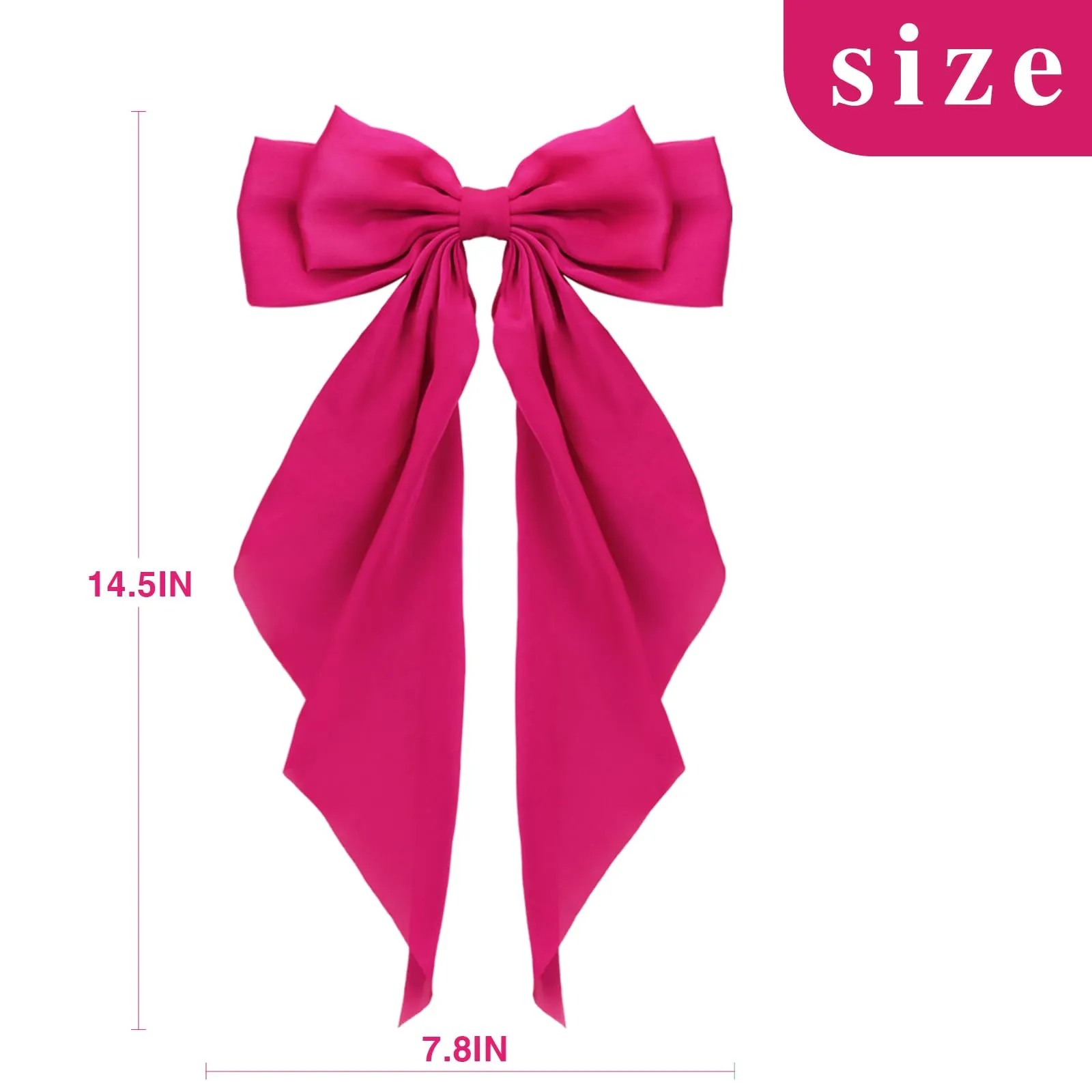 Ambesi Big Bow Hair Clips 2pcs, Satin Silky Barrettes for Women and Girls, Fuchsia Pink Long Tail French Bows for Birthday, Party, Show, Christmas, Thanksgiving