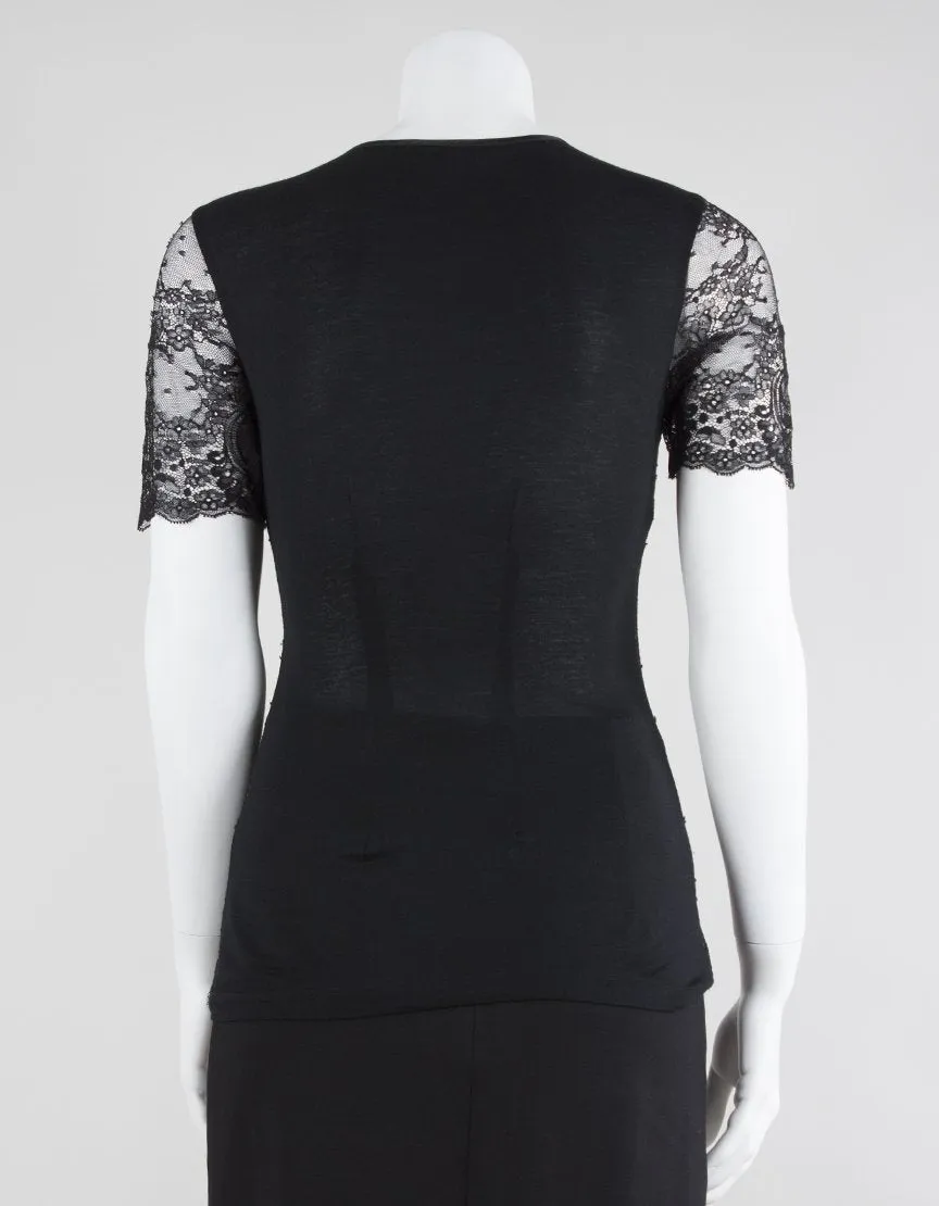 Amen Black Lace And Velvet Short Sleeved Tee - Small