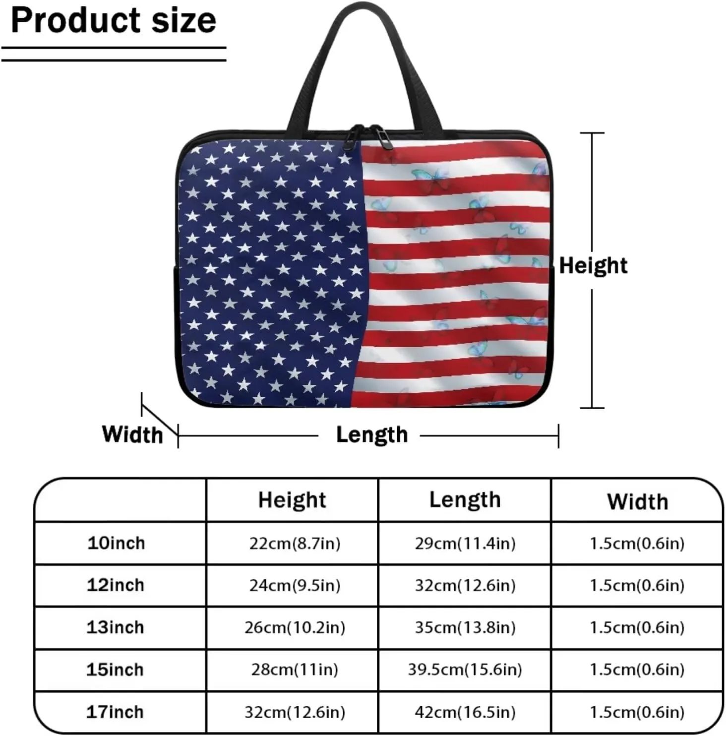American Flag Butterfly Print 2pcs Laptop Bag with Round Mouse Pad - Neoprene Laptop Carrying Case - Minimalist Design Laptop Case with Handle - Computer Bag Multicolor 13Inches