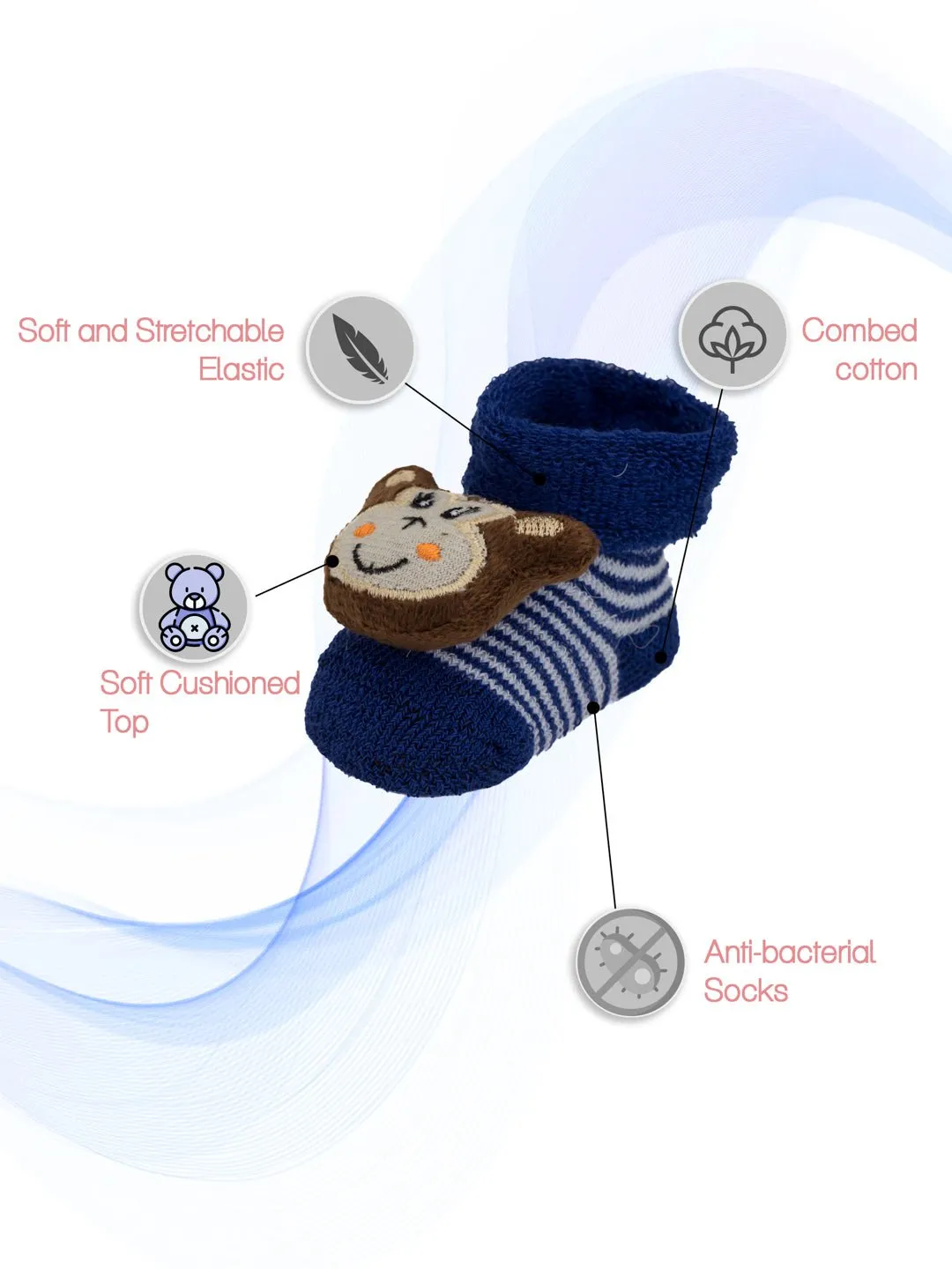 Animal Stuffed Toy Socks for Boys, Cozy Cotton Blend for Boys,Twin Pack Brown & Blue