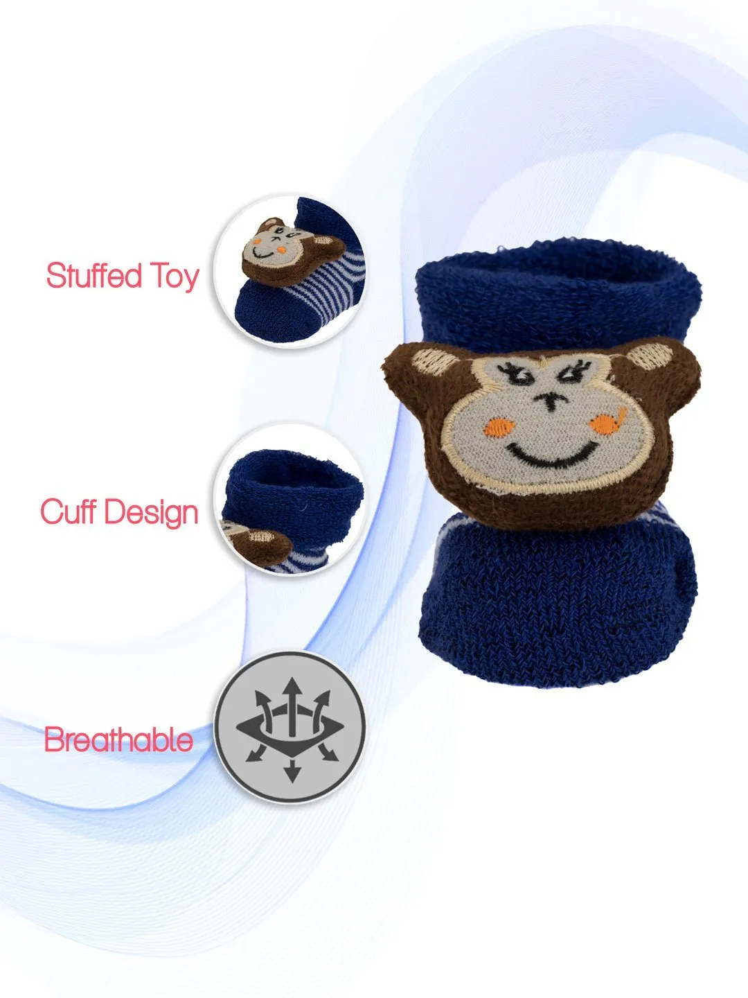 Animal Stuffed Toy Socks for Boys, Cozy Cotton Blend for Boys,Twin Pack Brown & Blue
