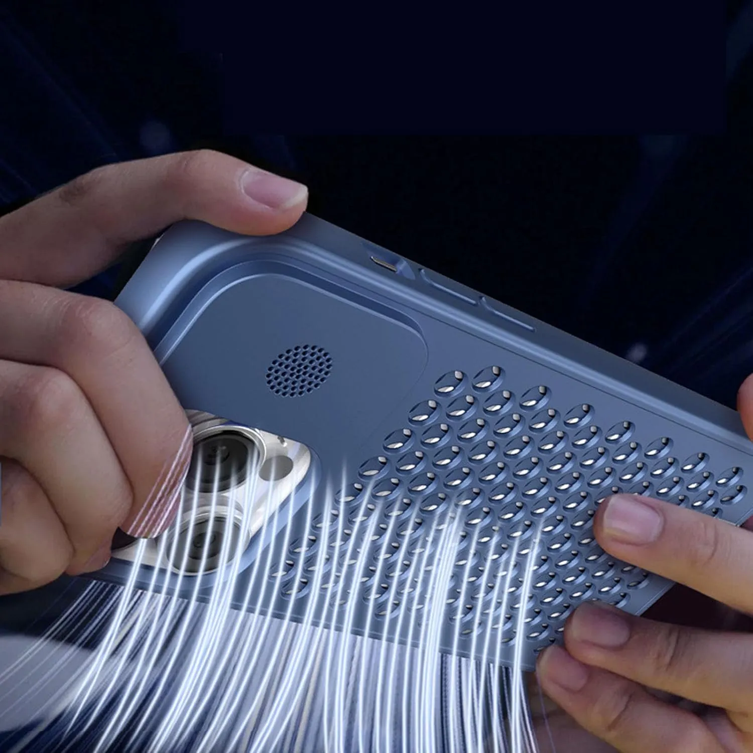 Aromatherapy Spring Buckle Aluminum Alloy Mesh Cooling for iPhone Case for iPhone 16 15 14 13 12 Case (16PLUS,Blue)