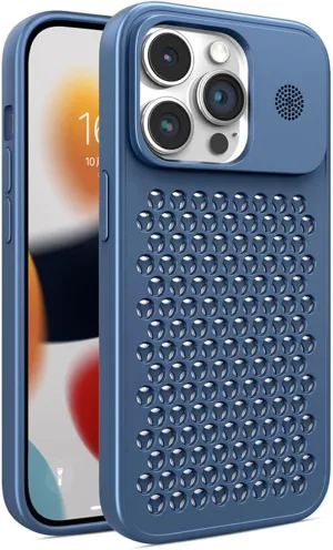 Aromatherapy Spring Buckle Aluminum Alloy Mesh Cooling for iPhone Case for iPhone 16 15 14 13 12 Case (16PLUS,Blue)