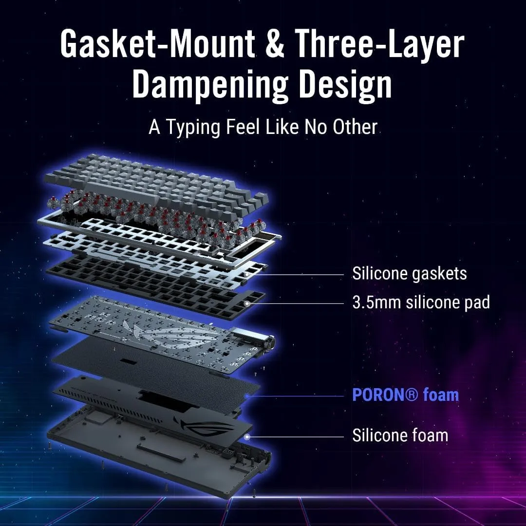 ASUS ROG Azoth 75 Wireless DIY Custom Gaming Keyboard, OLED Display, Gasket-Mount, Three-Layer Dampening, Hot-Swappable Pre-lubed ROG NX Snow Switches & Keyboard Stabilizers, PBT Keycaps, RGB