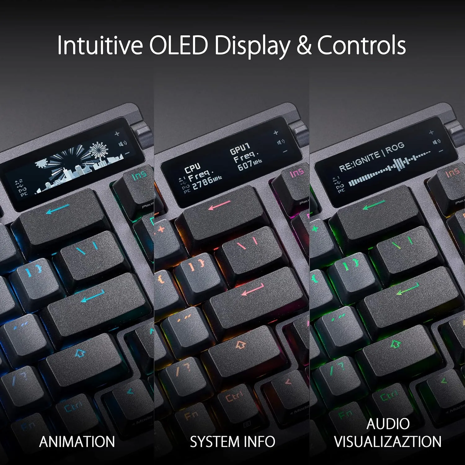 ASUS ROG Azoth 75% Wireless DIY Custom Gaming Keyboard, OLED Display, Three-Layer Dampening, Hot-Swappable ROG NX Red Switches & Keyboard Stabilizers, PBT Keycaps, RGB-Black