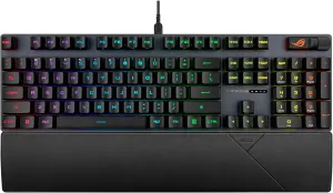 ASUS ROG Strix Scope II Gaming Keyboard, pre-lubed ROG RX Red Linear Optical switches, Sound-dampening Foam, PBT doubleshot keycaps, Streaming hotkeys, Multi-Function Controls, Wrist Rest