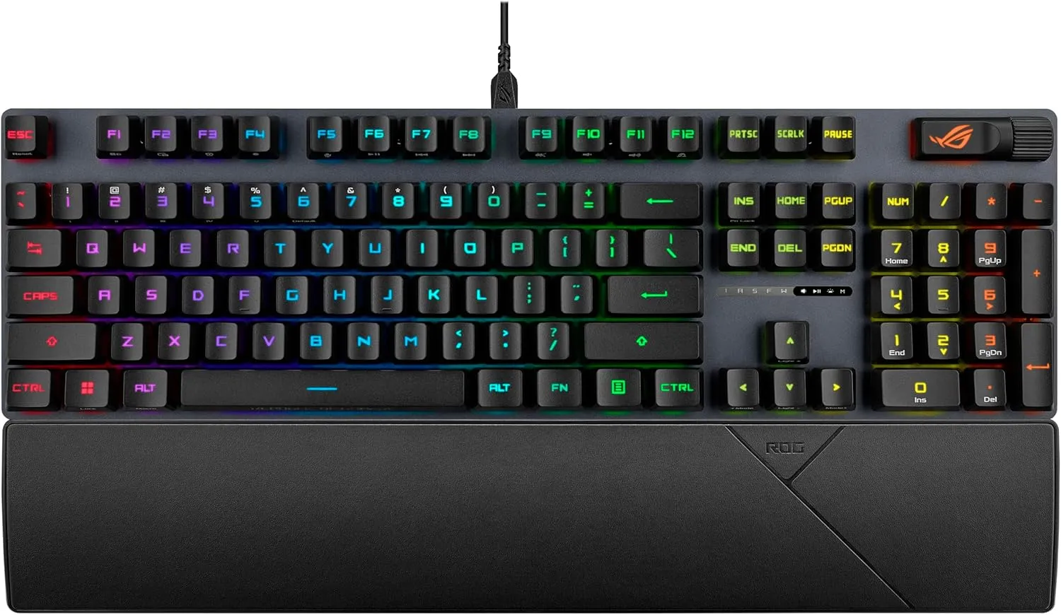 ASUS ROG Strix Scope II Gaming Keyboard, pre-lubed ROG RX Red Linear Optical switches, Sound-dampening Foam, PBT doubleshot keycaps, Streaming hotkeys, Multi-Function Controls, Wrist Rest