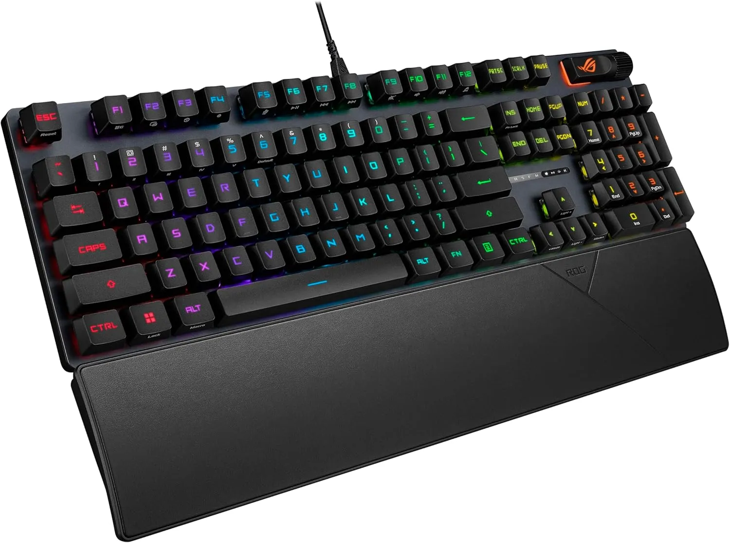 ASUS ROG Strix Scope II Gaming Keyboard, pre-lubed ROG RX Red Linear Optical switches, Sound-dampening Foam, PBT doubleshot keycaps, Streaming hotkeys, Multi-Function Controls, Wrist Rest