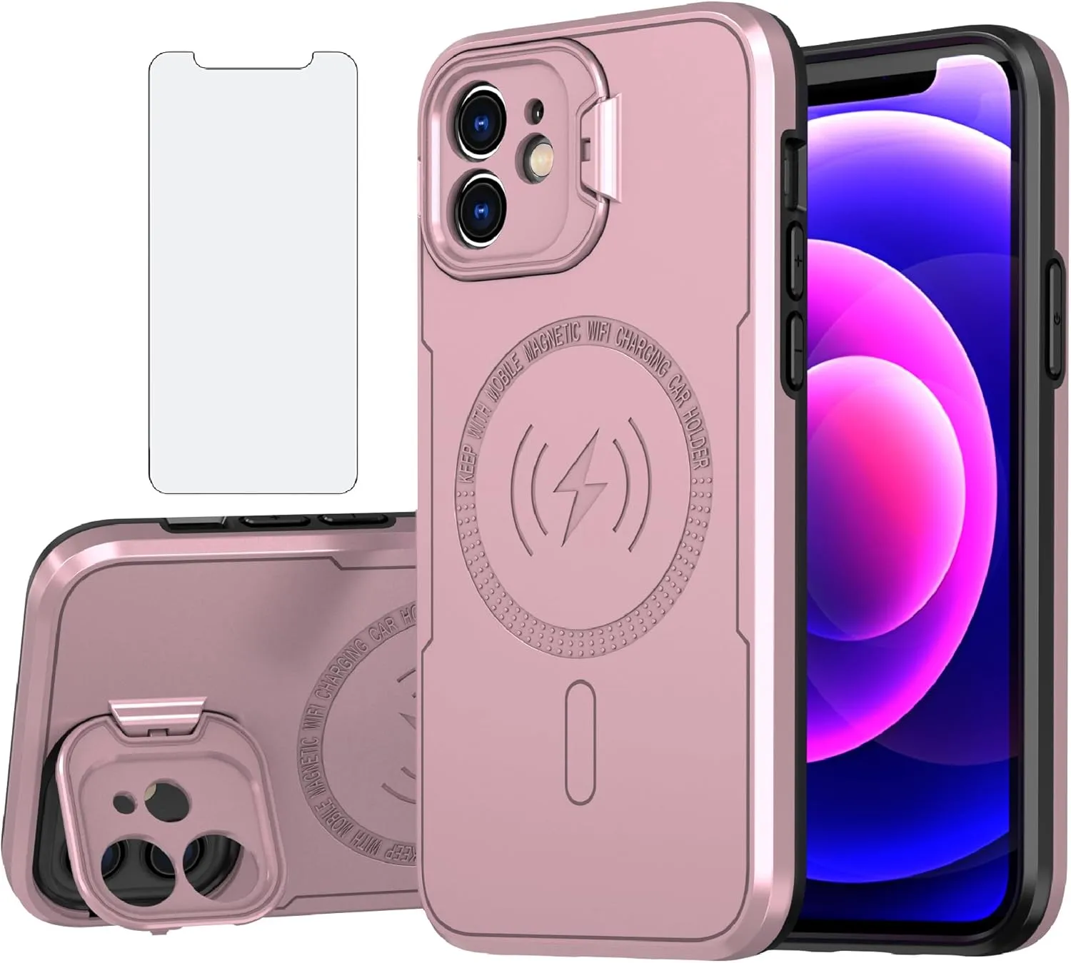 Asuwish Phone Case for iPhone 11 6.1 with Magsafe Tempered Glass Screen Protector and Stand Slim Cell Cover Hard Hybrid Mobile Accessories iphone11case iPhone11 i Phone11 11s XI 11R Women Rose Gold