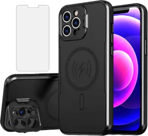 Asuwish Phone Case for iPhone 12 Pro 6.1 with Magsafe Tempered Glass Screen Protector and Stand Slim Cell Cover Hard Hybrid Mobile Accessories iPhone12pro 5G i 12s iPhone12 12pro Women Men Black