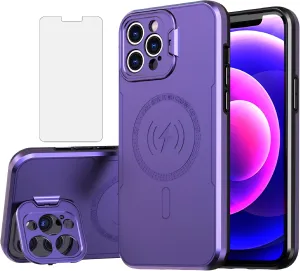 Asuwish Phone Case for iPhone 12 Pro 6.1 with Magsafe Tempered Glass Screen Protector and Stand Slim Cell Cover Hard Hybrid Mobile Accessories iPhone12pro 5G i 12s iPhone12 12pro Women Men Purple