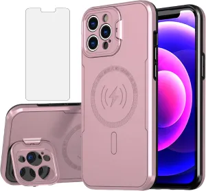 Asuwish Phone Case for iPhone 12 Pro 6.1 with Magsafe Tempered Glass Screen Protector and Stand Slim Cell Cover Hard Hybrid Mobile Accessories iPhone12pro 5G i 12s iPhone12 12pro Women Men Rose Gold