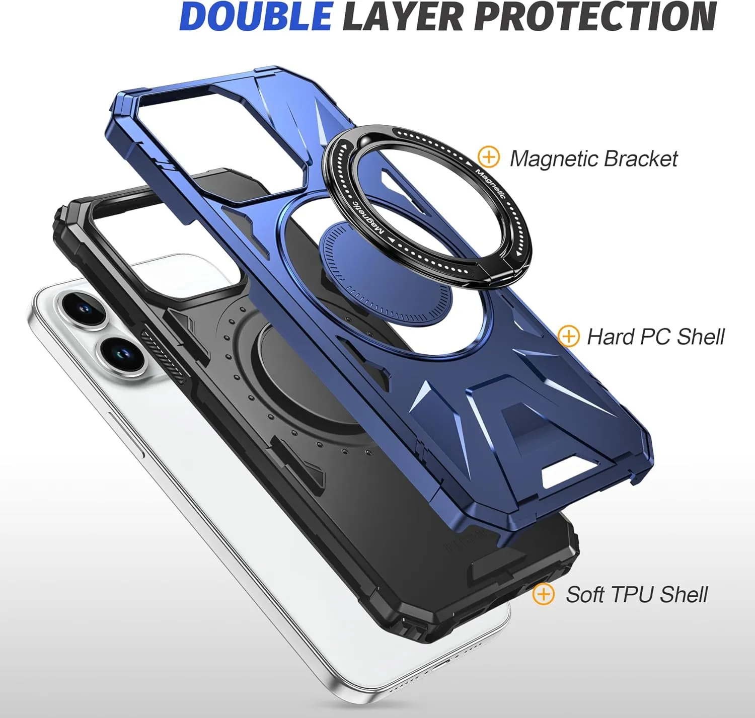 Asuwish Phone Case for iPhone 15 Pro Max 6.7 inch with Screen Protector Magnetic Rugged Stand Heavy Duty Hybrid Protective Cell Cover iPhone15promax 5G i Phone15Max Plus iPhone15 ProMax Blue