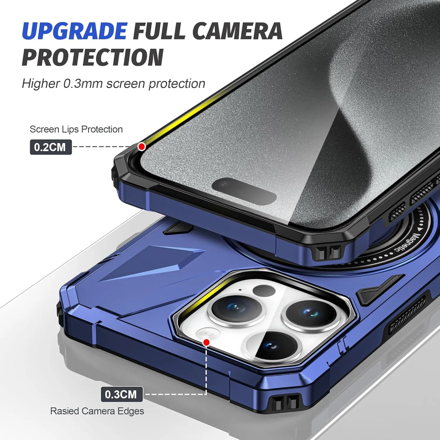 Asuwish Phone Case for iPhone 15 Pro Max 6.7 inch with Screen Protector Magnetic Rugged Stand Heavy Duty Hybrid Protective Cell Cover iPhone15promax 5G i Phone15Max Plus iPhone15 ProMax Blue