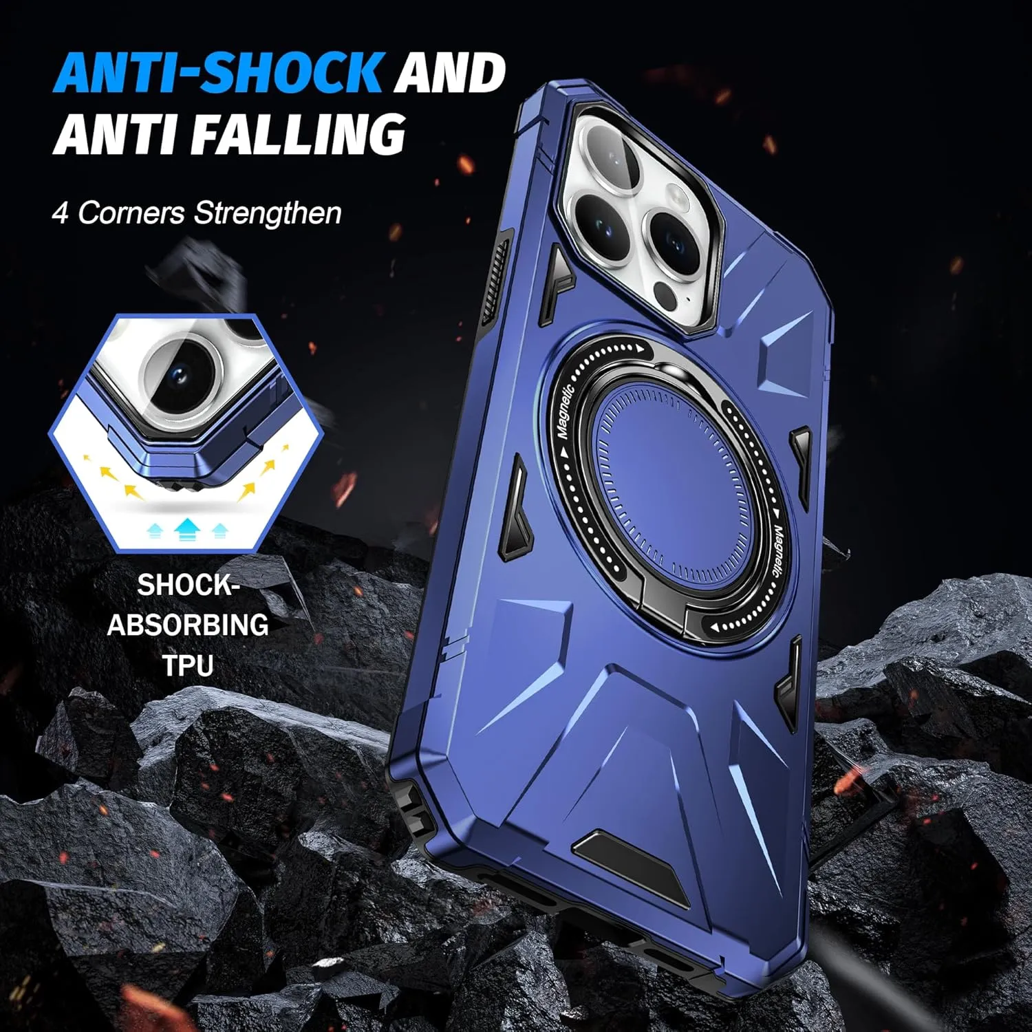 Asuwish Phone Case for iPhone 15 Pro Max 6.7 inch with Screen Protector Magnetic Rugged Stand Heavy Duty Hybrid Protective Cell Cover iPhone15promax 5G i Phone15Max Plus iPhone15 ProMax Blue