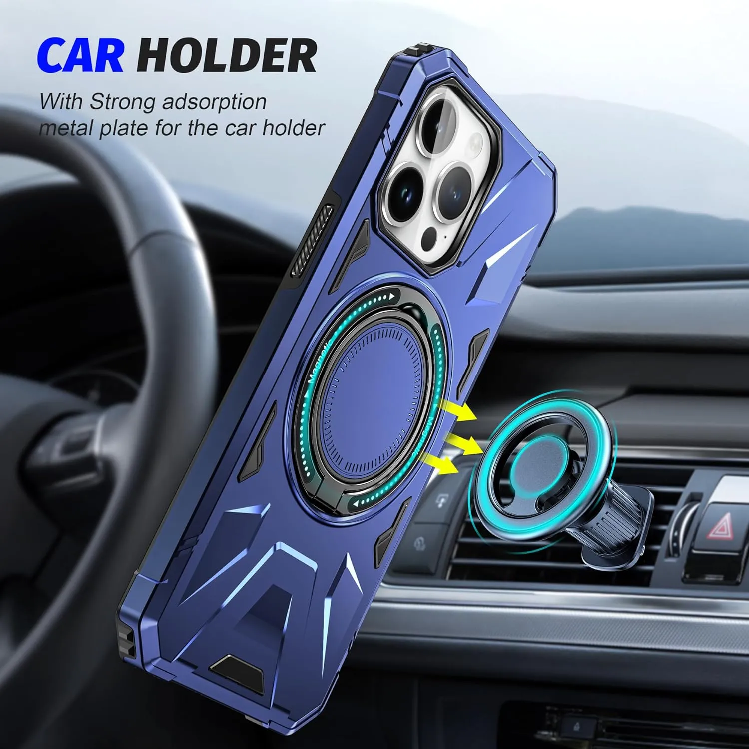 Asuwish Phone Case for iPhone 15 Pro Max 6.7 inch with Screen Protector Magnetic Rugged Stand Heavy Duty Hybrid Protective Cell Cover iPhone15promax 5G i Phone15Max Plus iPhone15 ProMax Blue