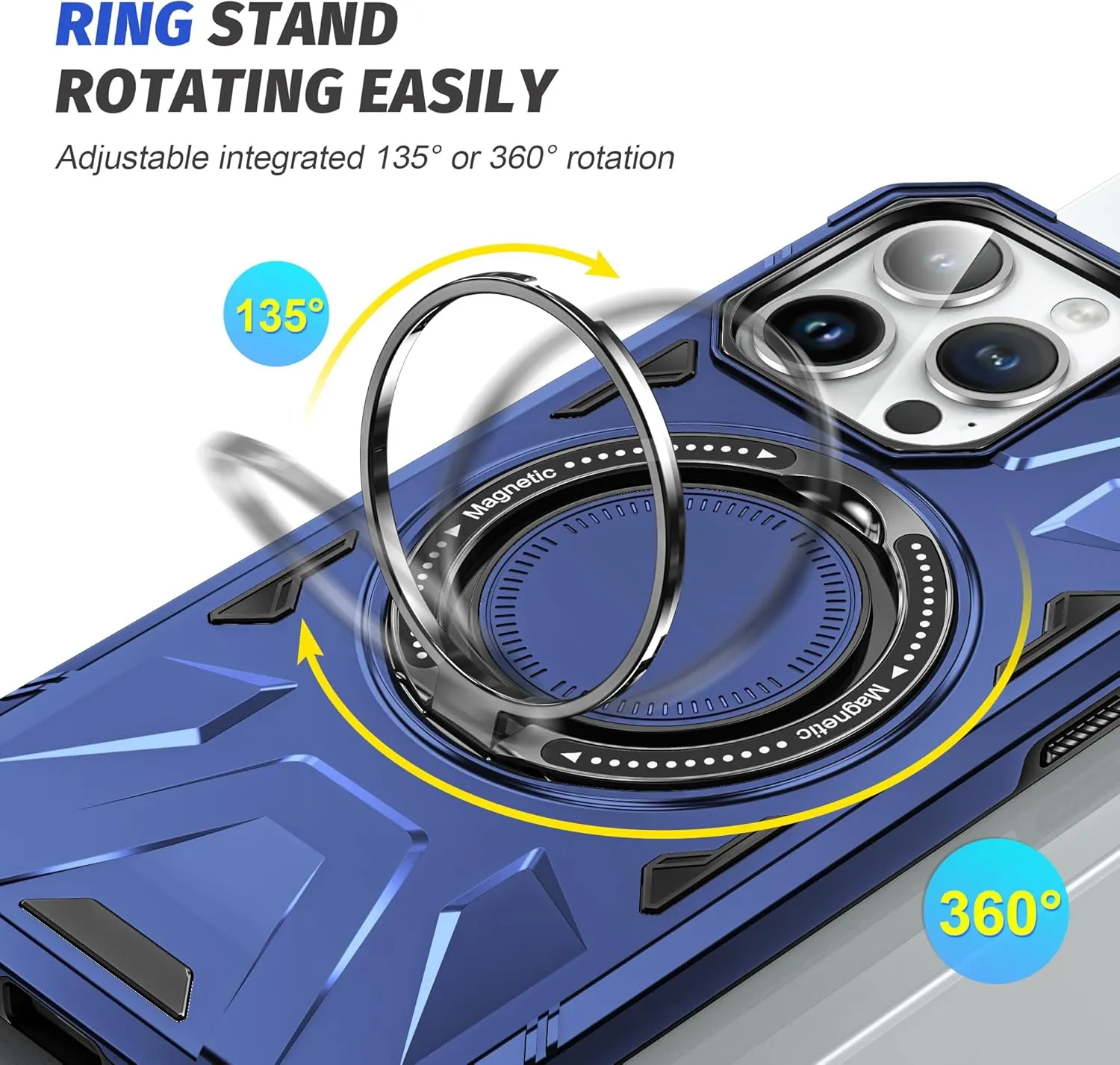 Asuwish Phone Case for iPhone 15 Pro Max 6.7 inch with Screen Protector Magnetic Rugged Stand Heavy Duty Hybrid Protective Cell Cover iPhone15promax 5G i Phone15Max Plus iPhone15 ProMax Blue