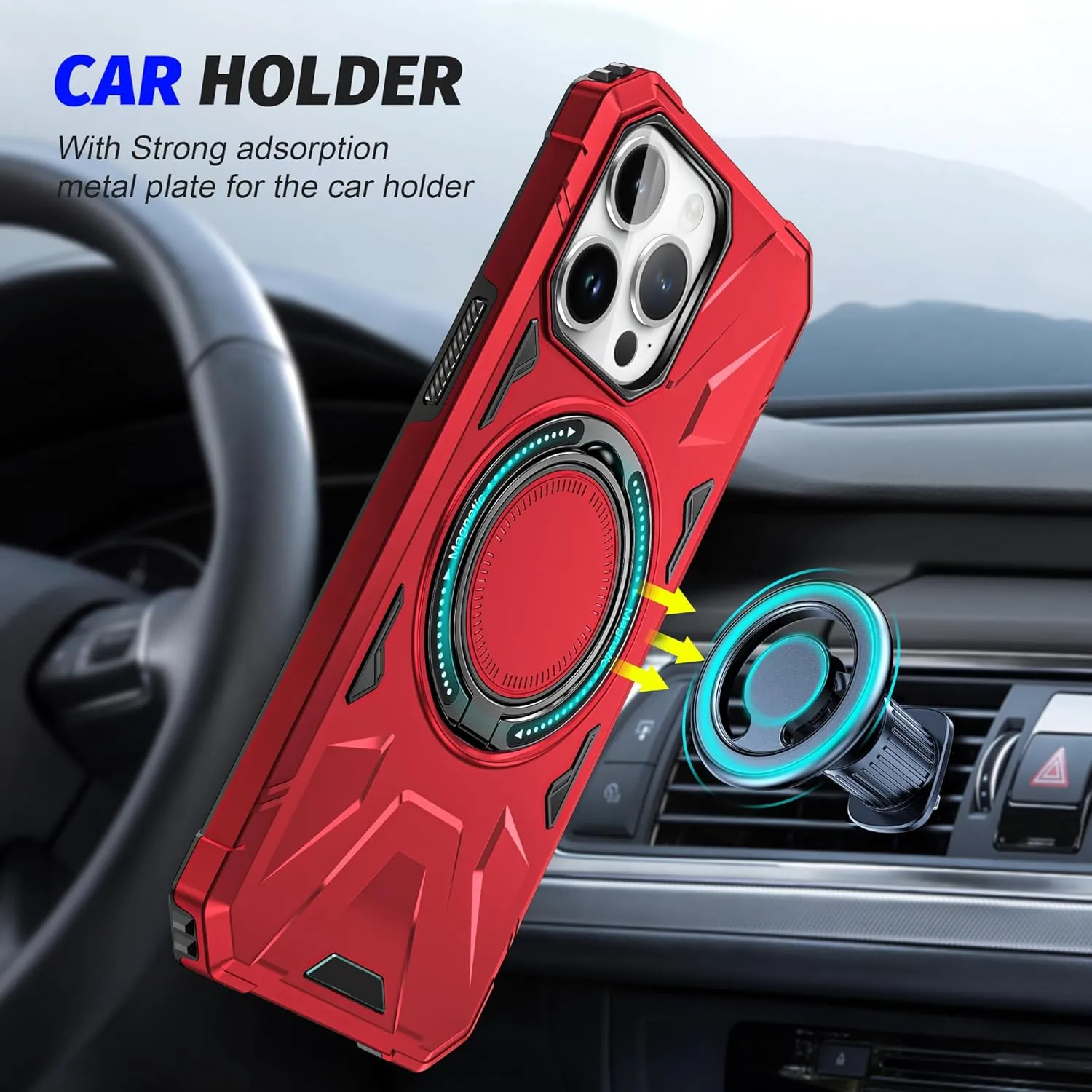 Asuwish Phone Case for iPhone 15 Pro Max 6.7 inch with Screen Protector Magnetic Rugged Stand Heavy Duty Hybrid Protective Cell Cover iPhone15promax 5G i Phone15Max Plus iPhone15 ProMax Red