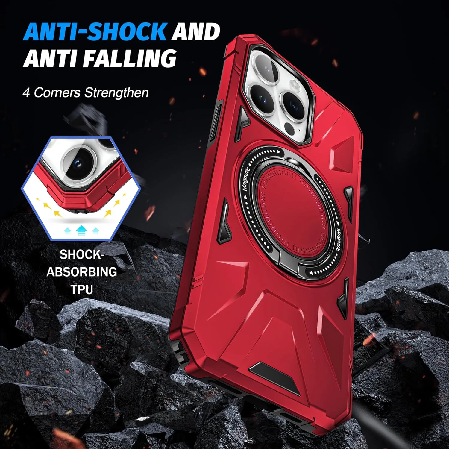 Asuwish Phone Case for iPhone 15 Pro Max 6.7 inch with Screen Protector Magnetic Rugged Stand Heavy Duty Hybrid Protective Cell Cover iPhone15promax 5G i Phone15Max Plus iPhone15 ProMax Red