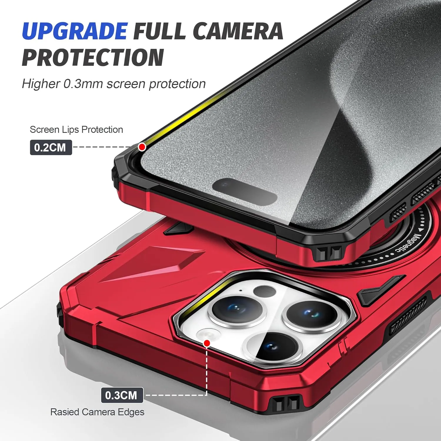 Asuwish Phone Case for iPhone 15 Pro Max 6.7 inch with Screen Protector Magnetic Rugged Stand Heavy Duty Hybrid Protective Cell Cover iPhone15promax 5G i Phone15Max Plus iPhone15 ProMax Red