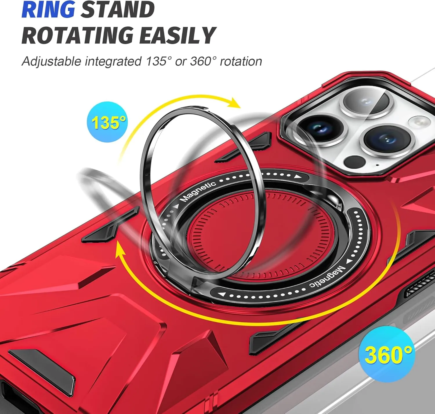 Asuwish Phone Case for iPhone 15 Pro Max 6.7 inch with Screen Protector Magnetic Rugged Stand Heavy Duty Hybrid Protective Cell Cover iPhone15promax 5G i Phone15Max Plus iPhone15 ProMax Red