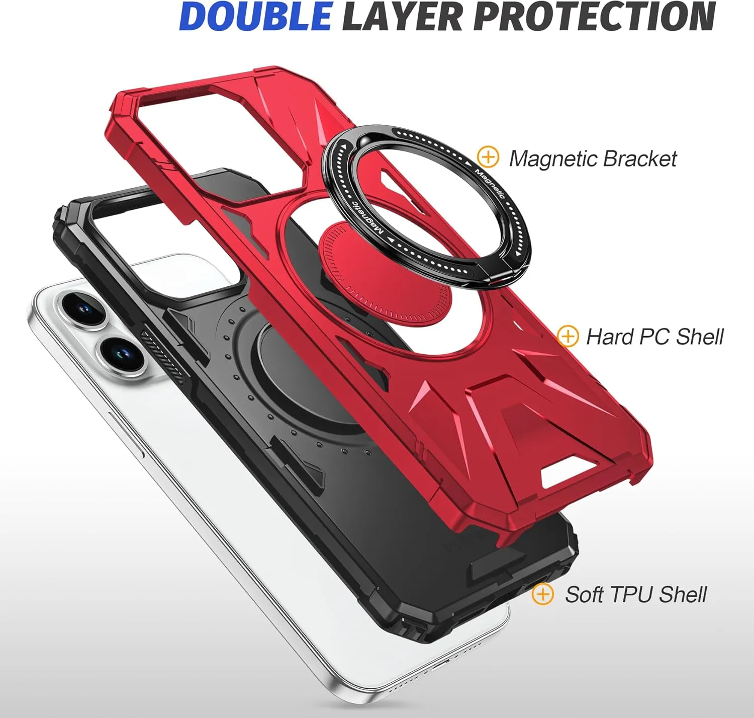 Asuwish Phone Case for iPhone 15 Pro Max 6.7 inch with Screen Protector Magnetic Rugged Stand Heavy Duty Hybrid Protective Cell Cover iPhone15promax 5G i Phone15Max Plus iPhone15 ProMax Red