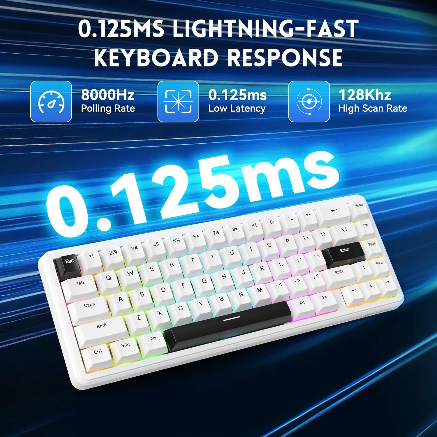 ATTACK SHARK X65 HE 60% Wired Mechanical Gaming Keyboard - Hall Effect Magnetic Switches,0.01mm Rapid Trigger,Adjustable Actuation, 8KHz Polling Rate,Hot-Swappable RGB,PBT Keycaps & Coiled Cable-White