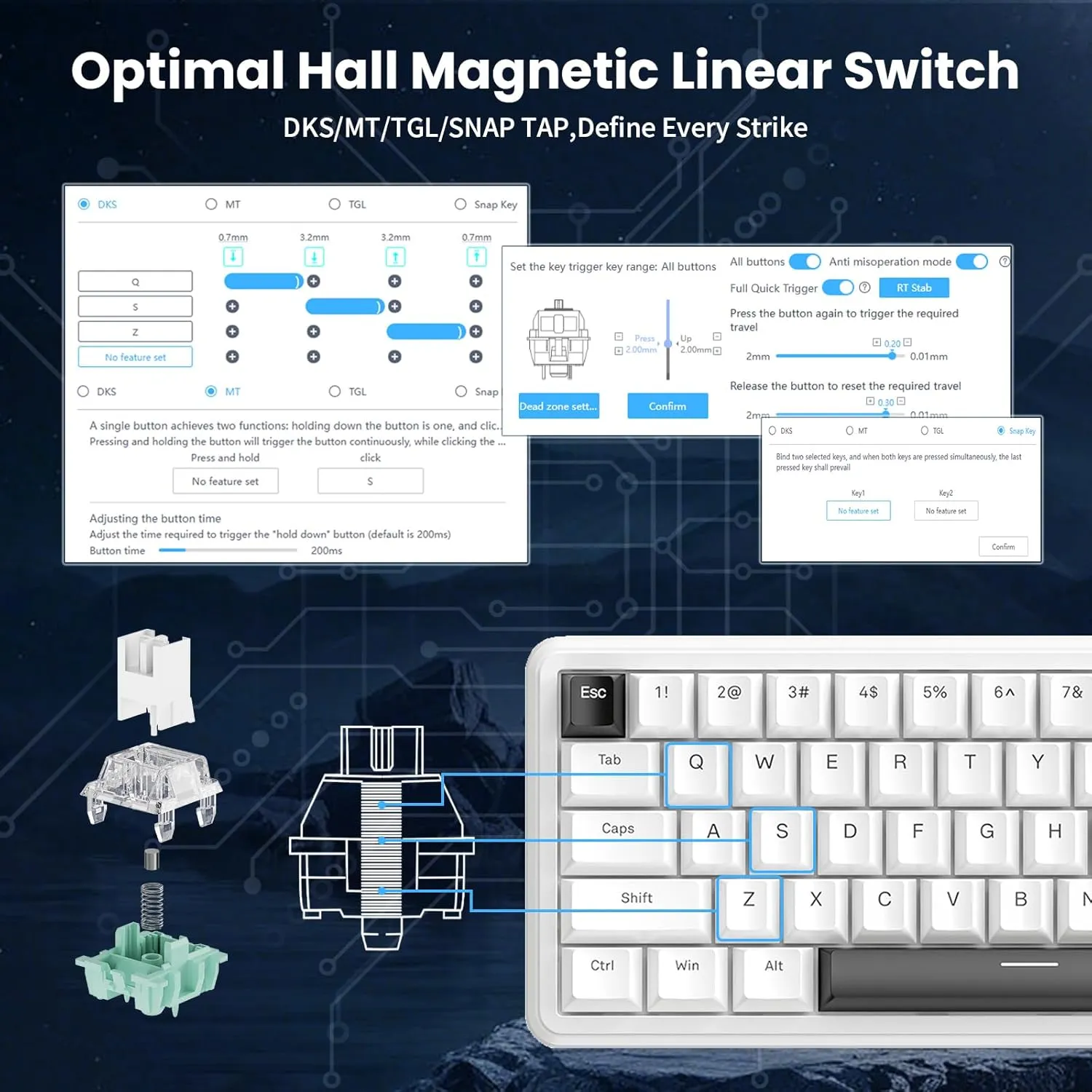 ATTACK SHARK X65 HE 60% Wired Mechanical Gaming Keyboard - Hall Effect Magnetic Switches,0.01mm Rapid Trigger,Adjustable Actuation, 8KHz Polling Rate,Hot-Swappable RGB,PBT Keycaps & Coiled Cable-White