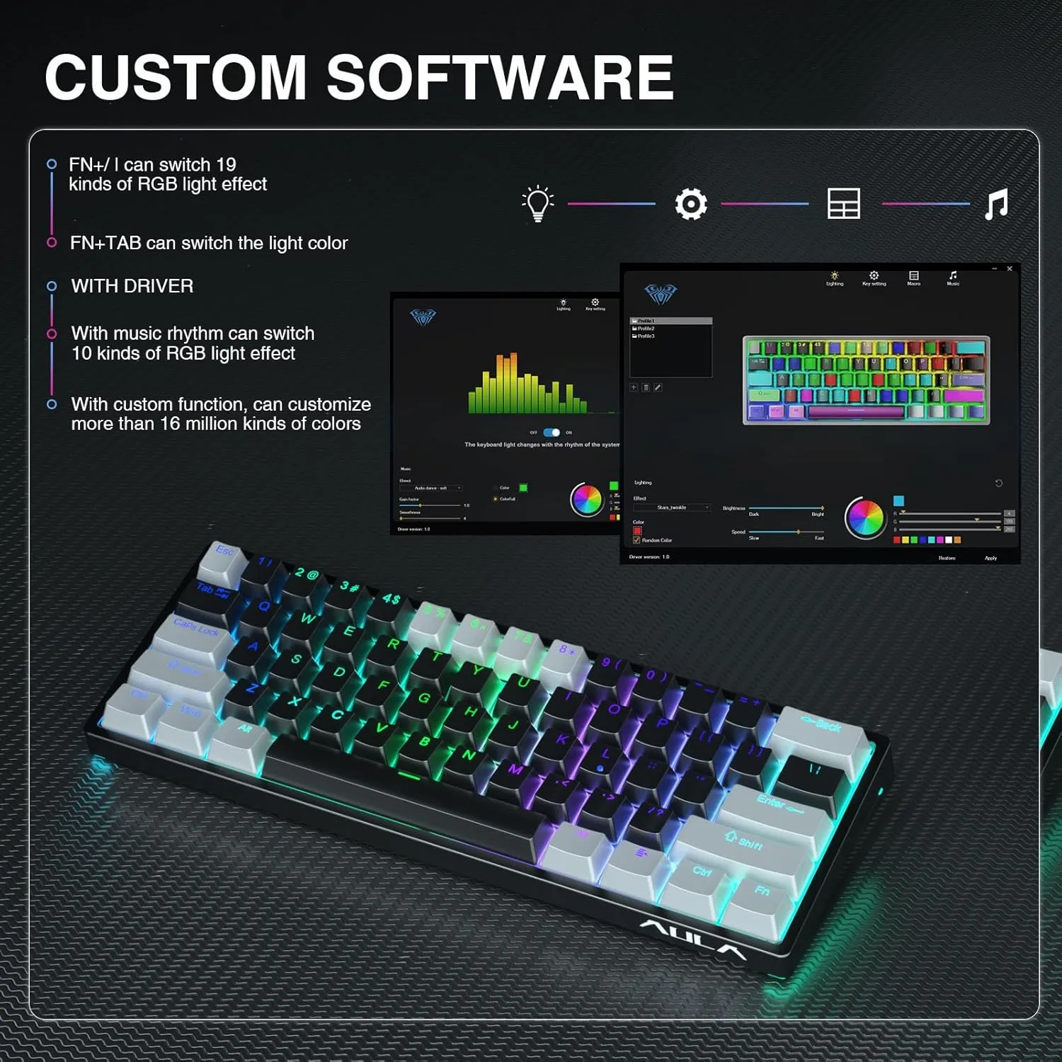 AULA 60 Percent Wired Mechanical Gaming Keyboard, 29 RGB Backlit Custom Hot Swappable Keyboards, Blue Switch 60% Mini Small Compact Design for PC/Mac/Laptop/Wins(Wired Version)